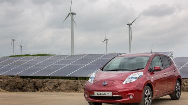 EV parked next to solar and wind farm
