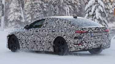 Audi A6 e-tron spy picture rear three-quarter snow